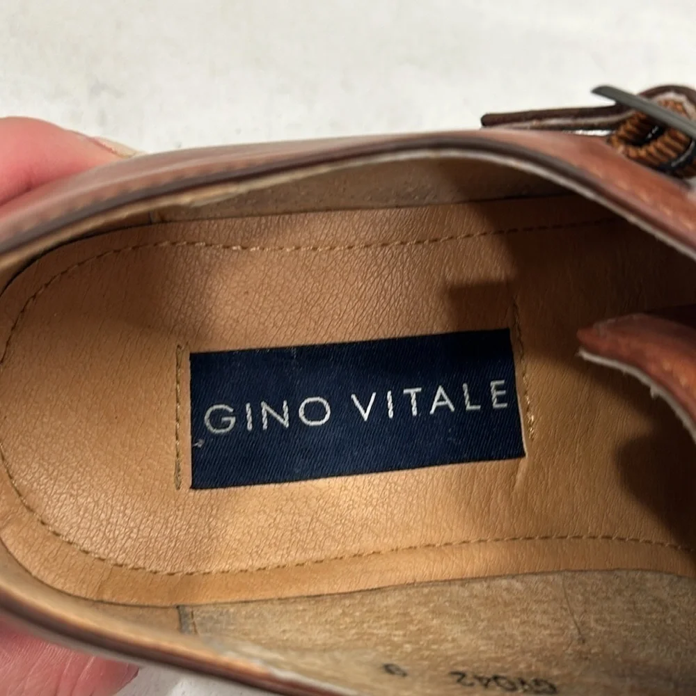 Gino Vitale Brown Monk Strap Brogue Wingtip Leather Men's Dress Shoe 9
